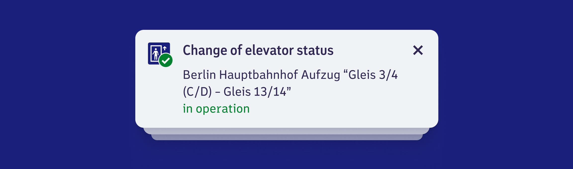 View of a push message from bahnhof.de on the status change of an elevator.